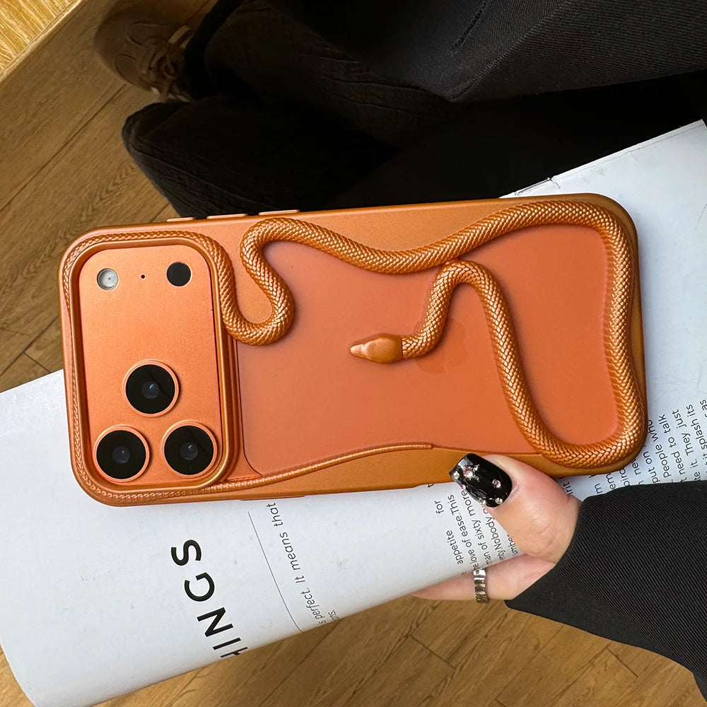 Orange 3D Snake Hollow Dissipate Heat Phone Case, Soft TPU Cover